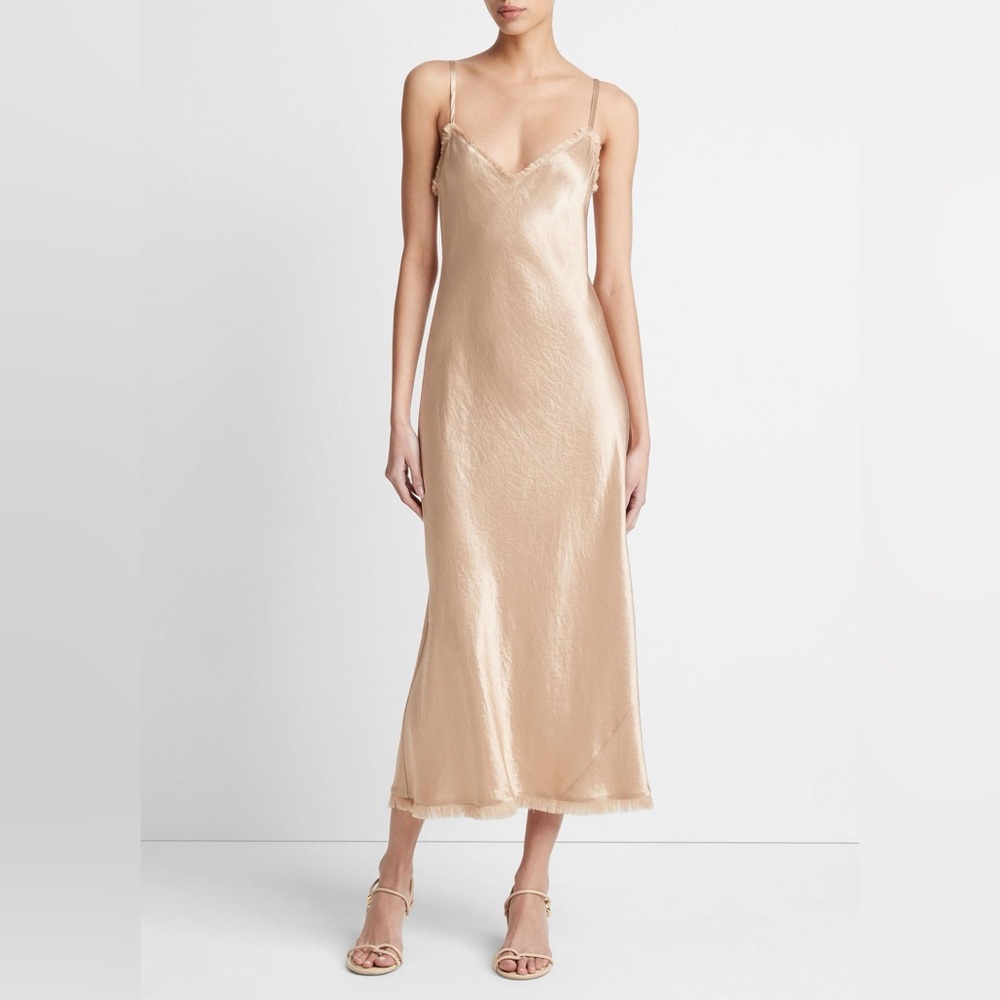 NWT $445 Vince Satin Frayed-Edge Bias Camisole Dress